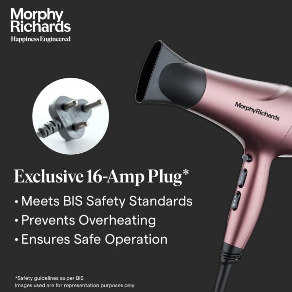 Morphy Richards Stylist Care Hd222Dc Professional Hair Dryer With Diffuser,Removable Concentrator,3Speed 2Heat Setting,Cool Air Mode,2Yr Warranty,Wine Red And Silver Chrome,2200 Watts|Gift for Him Her - Image 4