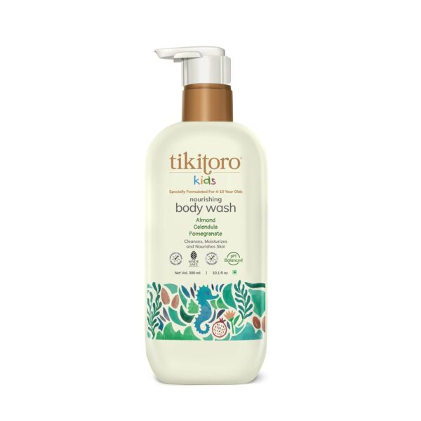 Tikitoro Kids Nourishing Body Wash, 100% Vegan with Almond, Calendula, Pomegranate Extract, Cleanses, Moisturizes & Nourishes Skin with No Parabens & Sulphates (Age: 4+ Years) (300 ml) - Image 2