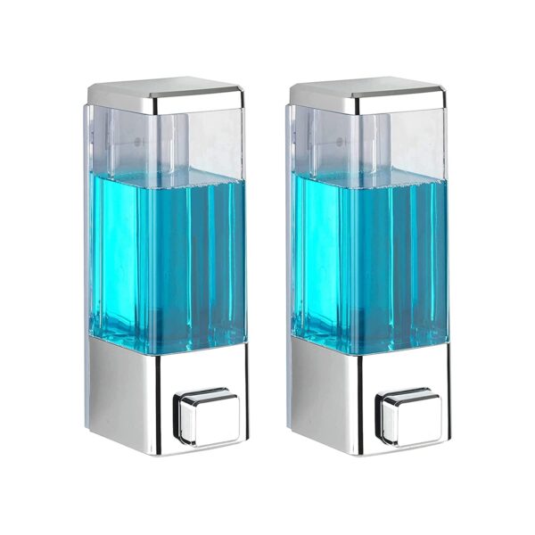 Twizzle ABS Plastic Wall Mounted Soap Shampoo Conditioner Hand Wash Gel Dispenser Liquid Soap Sanitizer Dispenser for Bathroom Basin Kitchen Sink 350 Ml Pack of 2 Chrome Plated - Image 2