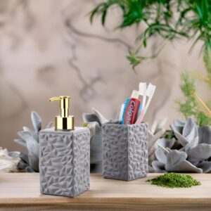 AROSSIM Stylish Plastic Soap Dispenser with Toothbrush Holder - Modern Bathroom Soap Dispenser Set, Handwash Bottle & Organizer, Perfect for Toothpaste, Brushes & Liquid Soap Storage (Grey) - Image 6