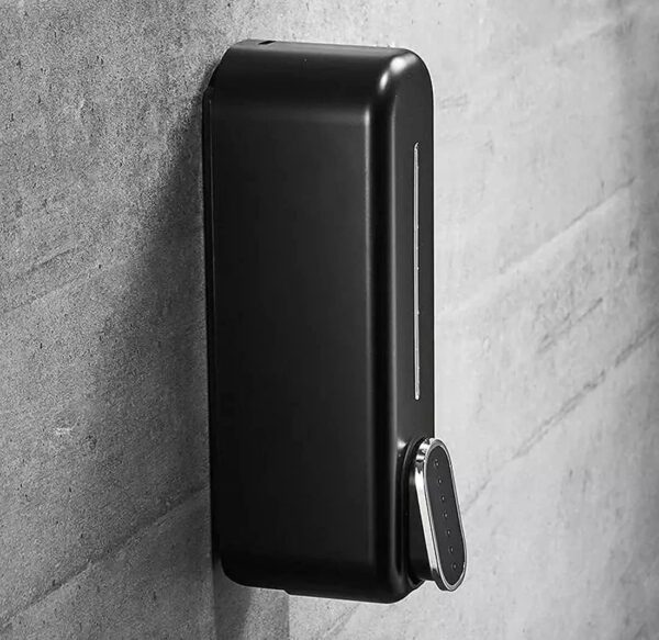 SKADIOO Nero Black soap Dispenser Wall Mounted for Bathroom | Wash Basin | Liquid Sanitizer Shower Gel Dish Wash Soap Dispenser for Bathroom Kitchen 400Ml Pack of (1, Capsule Black, ABS Plastic) - Image 5