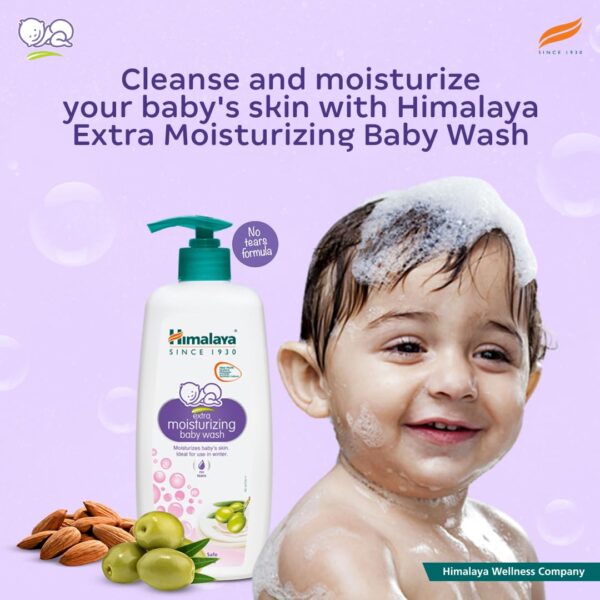 Himalaya Extra Moisturizing Baby Wash 400ml | No tears formula |with Olive Oil, Aloe Vera & Milk | Cleanses and moisturizes baby’s skin - Image 4