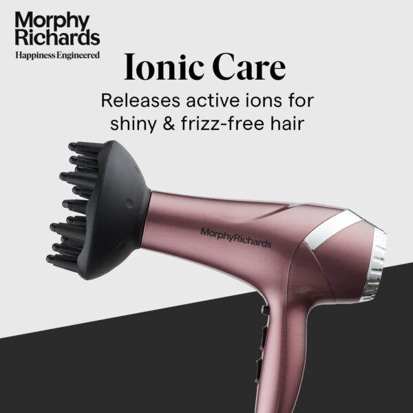 Morphy Richards Stylist Care Hd222Dc Professional Hair Dryer With Diffuser,Removable Concentrator,3Speed 2Heat Setting,Cool Air Mode,2Yr Warranty,Wine Red And Silver Chrome,2200 Watts|Gift for Him Her - Image 5