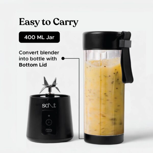 Salt PureBlend Classic Portable Blender for Smoothies, Protein Shakes, Crushing Ice | 2000 mAh Battery, USB-C Port | 150W Motor | 400ml (Black) - Image 4