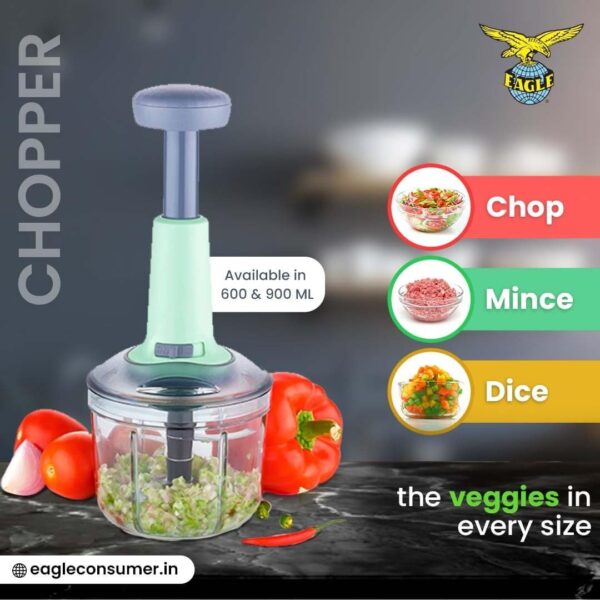 Eagle Food Chopper Steel Large Manual Hand-Press Vegetable Chopper Mixer Cutter to Cut Onion, Salad, Tomato, Potato (Pack of 1) (600 ml, Green) - Image 4