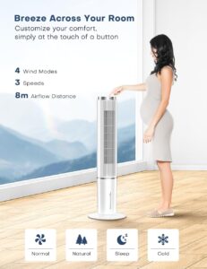 HIFRESH Air Cooler for Home, 107CM Tower Cooler w/Remote & LED Touch Screen, 4 Mode & 3 Speed, 12H Timer, 26 Feet Air Delivery, 4L Water Tank, 4 Ice Packs, 70° Swing Control, 80W Low Power Consumption - Image 5
