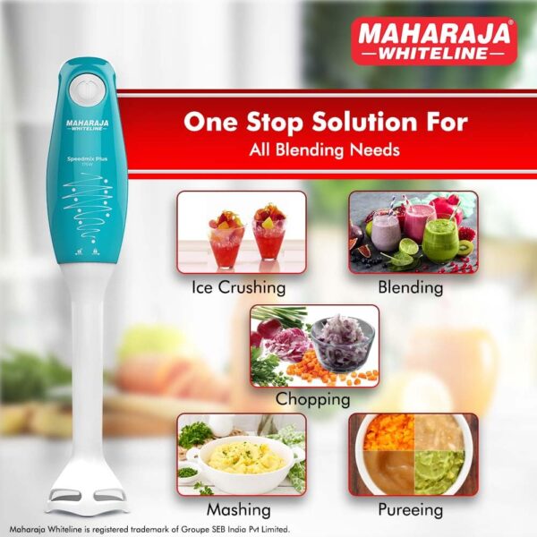 Maharaja Whiteline Speedmix Plus Hand Blender with Stainless Steel Blades | Long Lasting Performance with 175 Watts Motor | Detachable Plastic Foot | 2 Year warranty (Turquoise Blue & White) - Image 6