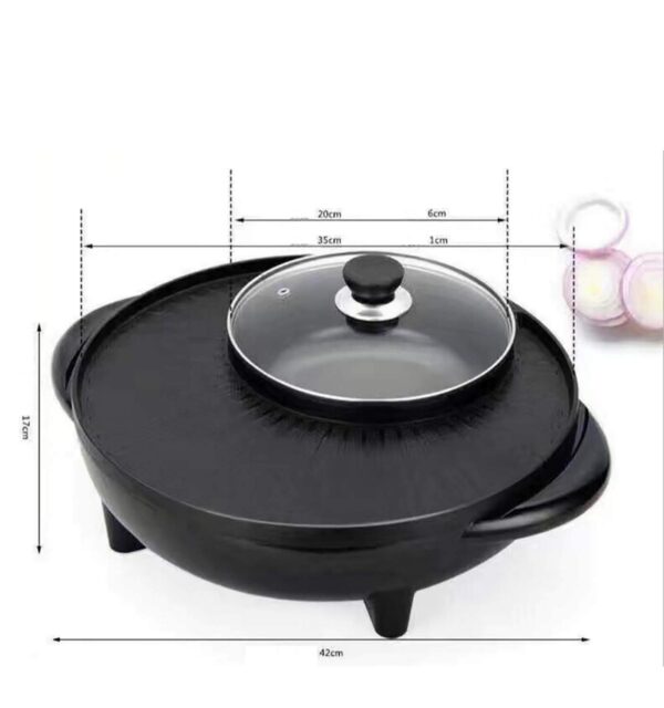 CREDLY Smokeless Grill Double Layer Household Electric Baking Pan 2 in 1 Multi functional Nonstick Electric BBQ Raclette Hotpot with Grill Pan - Image 3