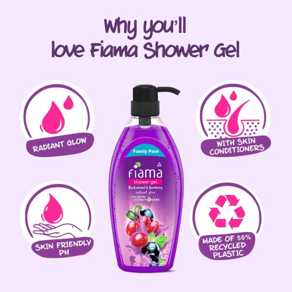 Fiama Body Wash Shower Gel Blackcurrant & Bearberry, 895 ml Family Pack, Body Wash for Women & Men with Skin Conditioners for Radiant Glow, Suitable for All Skin Types - Image 5