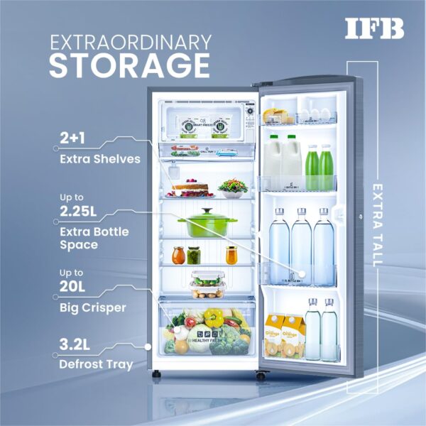 IFB 197L 5 Star Direct Cool Single Door Refrigerator (IFBDC-2235DBSE, Brush Grey, Advanced Inverter Compressor, Extraordinary Storage with Humidity Controller) - Image 5