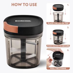Borosil EazyPull Chopper with 6 Blades, Pull Chopper with Durable String, Mini Chopper for Kitchen, for Chopping Vegetables, Leafy Greens & Herbs, BPA-Free, Unbreakable 900 ml Chopping Bowl - Image 8
