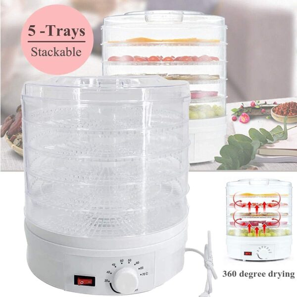 Electric Food Dehydrator with 5 Stackable Tray|Fruit Dryer Machine Home|Vegetable,Flower,Meat Beef Jerky Drying (White) - Image 5