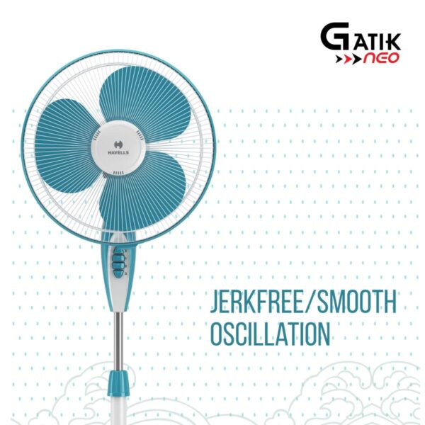 Havells Gatik Neo 400mm Pedestal Fan (Aqua Blue) - Image 4