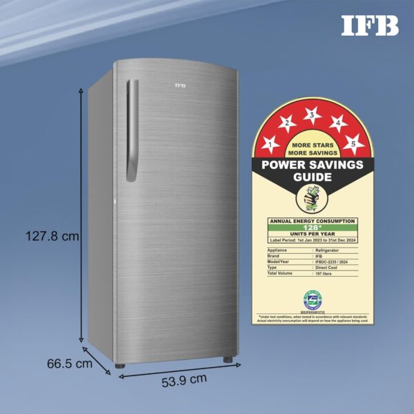 IFB 197L 5 Star Direct Cool Single Door Refrigerator (IFBDC-2235DBSE, Brush Grey, Advanced Inverter Compressor, Extraordinary Storage with Humidity Controller) - Image 4