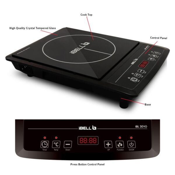 iBELL IBL30YO Induction Cooktop with Crystal Glass Top, 2000W, Auto Shut Off and Overheat Protection, BIS Certified (Black) - Image 6