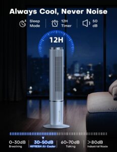 HIFRESH Air Cooler for Home, 107CM Tower Cooler w/Remote & LED Touch Screen, 4 Mode & 3 Speed, 12H Timer, 26 Feet Air Delivery, 4L Water Tank, 4 Ice Packs, 70° Swing Control, 80W Low Power Consumption - Image 8