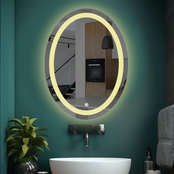 Sunsyze Glass LED Mirror For Bathroom, Washbasin And Office, 18X24 Wall Mounted Oval Mirror With Light/3 Color Light (Warm, White And Natural Light) Brightness Adjustable - Image 3