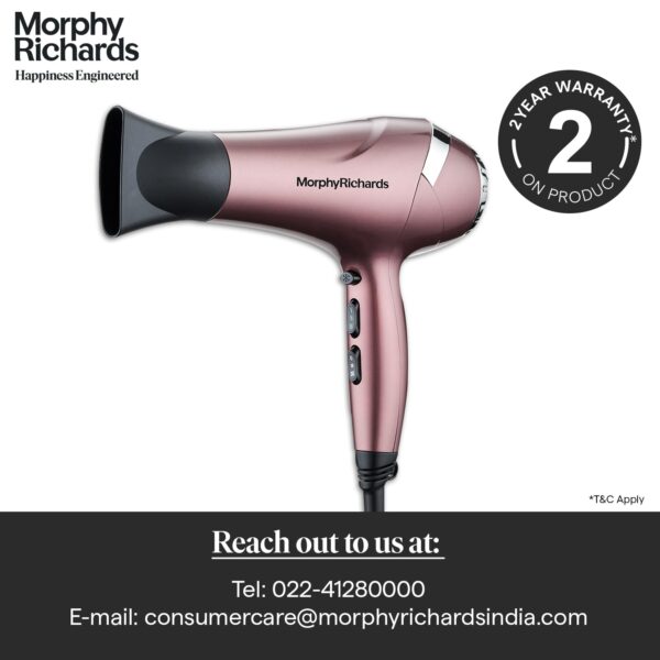 Morphy Richards Stylist Care Hd222Dc Professional Hair Dryer With Diffuser,Removable Concentrator,3Speed 2Heat Setting,Cool Air Mode,2Yr Warranty,Wine Red And Silver Chrome,2200 Watts|Gift for Him Her - Image 7