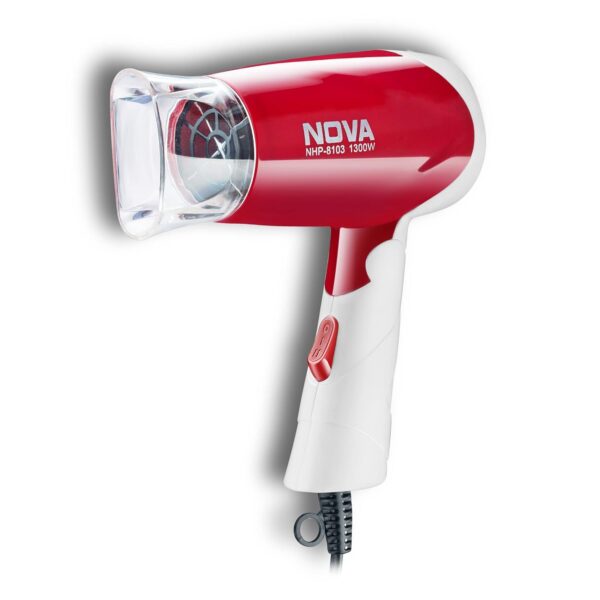 Nova NHP-8103 1300 Watts Hot and Cold Foldable Hair Dryer (White/Red) - Image 2