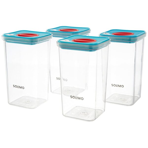 Amazon Brand - Solimo Plastic Airtight Kitchen Storage Container Set With Locking System I Transparent BPA Free Storage Jar | Multipurpose Jar I Grocery Kitchen Container Set, 2300 Ml Set of 4, Blue - Image 2