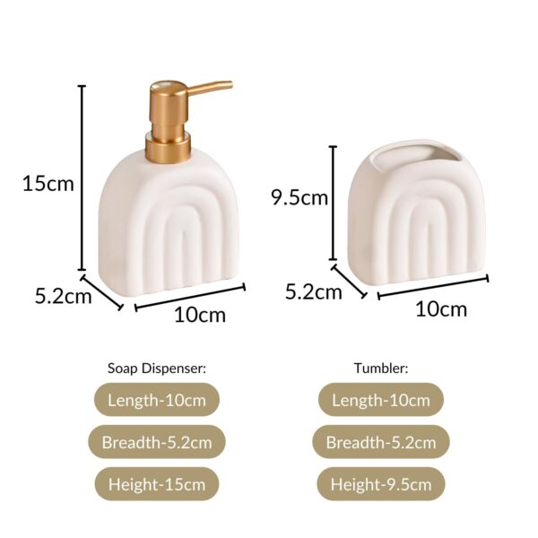 Nestasia Contemporary Arches Bathroom Set of 2 - Matte White Ceramic Soap Dispenser & Toothbrush Holder | Luxury Home Gift - Image 4