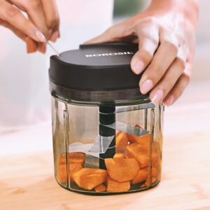 Borosil EazyPull Chopper with 6 Blades, Pull Chopper with Durable String, Mini Chopper for Kitchen, for Chopping Vegetables, Leafy Greens & Herbs, BPA-Free, Unbreakable 900 ml Chopping Bowl - Image 3