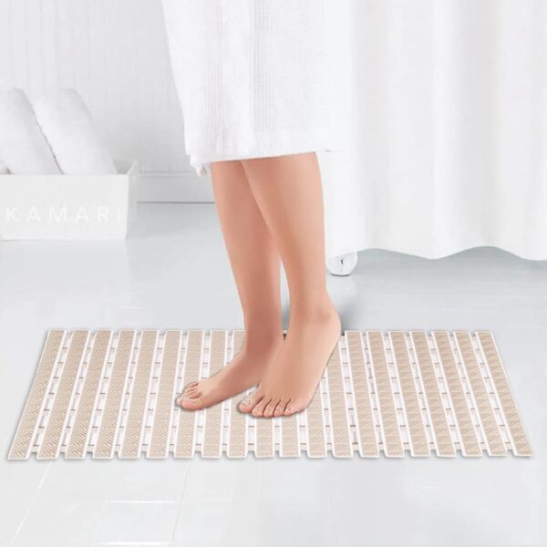 HomeCloud Premium Comfy Shower Mat with Suction Cups and Drain Holes, Non Slip, Anti Skid Plastic Bath Mat of PVC Rubber, 27x16 Inch, Best Foot mats for Walk-in Showers Mat (Beige) - Image 2