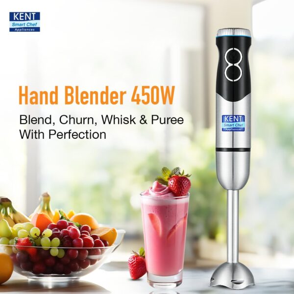 KENT SS Hand Blender 450W | Variable Speed Control | Turbo Switch For Fast Blending | Detachable Shaft For Easy Cleaning | Hot & Cold Blending | Low Noise Dc Motor - Stainless Steel, 450 Watts, Silver - Image 3