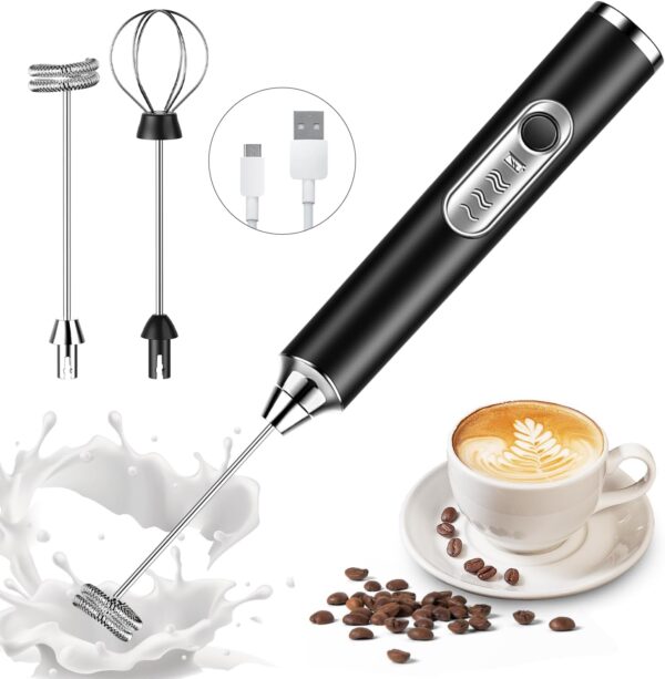 Konquer TimeS Handheld Milk Frother Rechargeable, 3-Speed Electric Frother for Coffee with 2 Whisks, Coffee Frother Mixer, Stand-up Design, for Cream, Latte, Cappuccino and for Butter Milk - Image 2