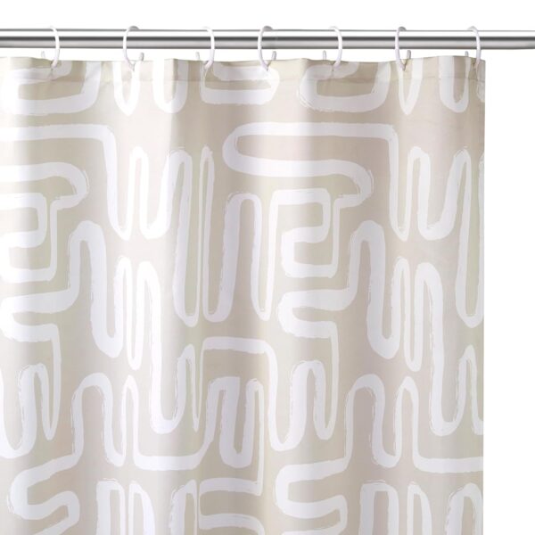 Encasa XO Bathroom Shower Curtain 6 ft with 10 Hooks | Mould Proof & Mildew Resistant Waterproof | Heavier Quality | Easy Installation| Quick-Drying Curtains| 140x183 cm (56x72 in) - Boho Maze Beige - Image 3