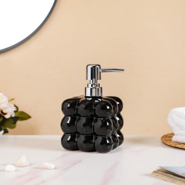 Nestasia Bubble Shaped Ceramic Soap Dispenser Pump for Bathroom | Liquid Handwash Bottle for Kitchen | Bath Dispenser for Wash Basin | Bathroom Accessories | 520ml (Black) - Image 2