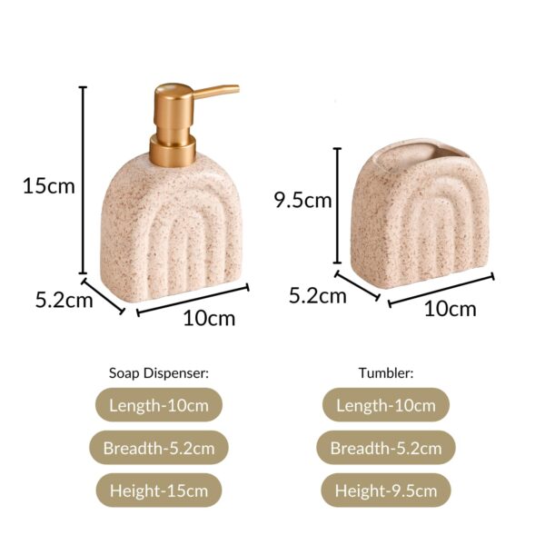 Nestasia Ceramic Textured Arched Bathroom Accessories Set of 2 - Elegant Soap Dispenser & Toothbrush Holder | Luxury Home Gift - Image 4