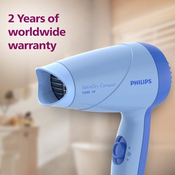 Philips HP8100/60 Compact Hair Dryer| 2 Flexible heat setting| ThermoProtect prevents overhearting | 1000 Watts- Blue - Image 8