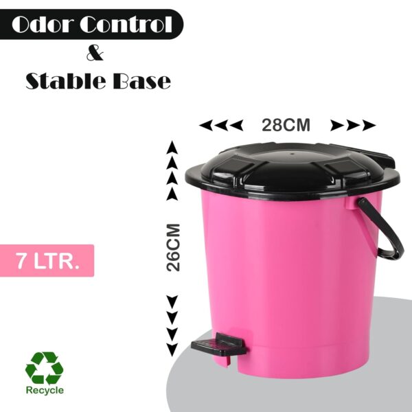 Kuber Industries (Pack of 2) Pedal Dustbin (7 LTR) Dustbin with Lid | Garbage Bin with Handle | Dustbin for Kitchen, Bathroom | Wet & Dry Waste Bin | Black Dhakkan Trash Can | Deep Pink - Image 4