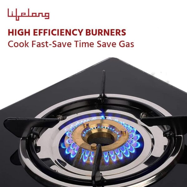 Lifelong 2 Burner Gas Stove Top for Kitchen - Automatic Ignition Cooktop Modern Glass Stove for Modular Kitchen, ISI Certified & Compatible with LPG - 1 Year Manufacturer's (Black, LLGS912) - Image 6