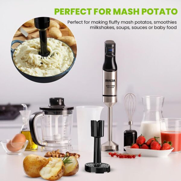 INALSA Hand Blender 1500 W|Silent DC Copper Motor|European Stepless Variable Speed Design| X.Large 1L Chopper|Unique Potato Masher| Detachable| Stainless Steel-Robot INOX 1500 StepUp - Image 6