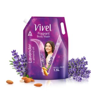 Vivel Fragrant Body Wash, Lavender & Almond Oil Shower Gel, 1500ml Supersaver XL Refill Pouch, Moisturizing Bodywash, Soft & Smooth Skin, Effective Cleansing, For Women & Men - Image 2