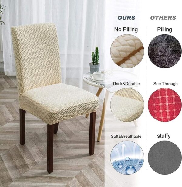 Styleys Elastic Chair Cover Stretch Removable Washable Short Jacquard Dining Chair Cover Protector Seat Slipcover (Pack of 6, Ivory, JCMC7) - Image 7