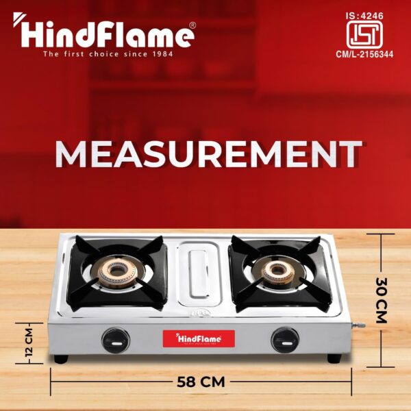 Hindflame 2 Burner Metro Stainless Steel Manual Gas Stove 1 Year Warranty (ISI Certified & BIS Approved) (2 Burner) - Image 4