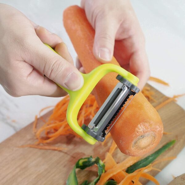 P-Plus International 3 in 1 Rotary Multi-Functional Peeler, Suitable for Vegetable and Fruit, with Serrated Blade + Straight Julian Stainless Steel, Anti-Slip Handle Design, Slicer Kitchen - Image 5