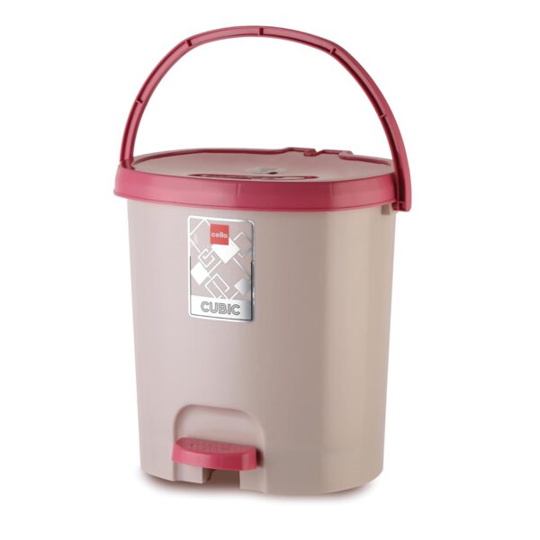 CELLO Cubic Plastic Pedal Dustbin Small Size | Trash Can Garbage Waste Bin with Lid & Handle | Ideal for Home, Kitchen, Office, Bathroom & Washroom | 7 Liters | Pink - Image 2