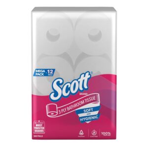 Scott 21227 3 ply Toilet Paper Tissue Roll, 12 Rolls, 300 Pulls/Roll (Total 3,600 Sheets) - Image 2