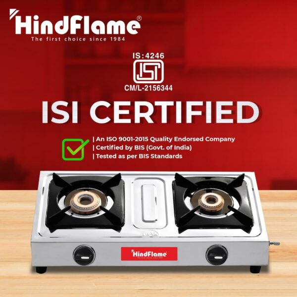 Hindflame 2 Burner Metro Stainless Steel Manual Gas Stove 1 Year Warranty (ISI Certified & BIS Approved) (2 Burner) - Image 7