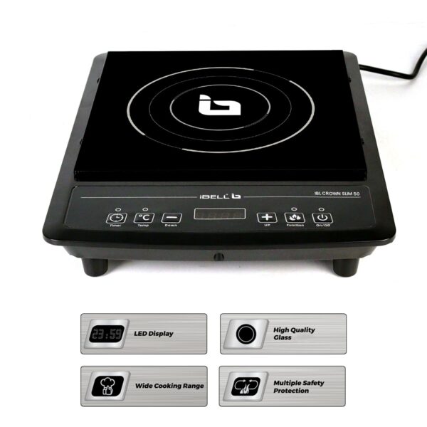 iBELL CROWN SLIM50 Induction Cooktop, 2000W, Auto Shut-Off, Overheat Protection (Black) - Image 4