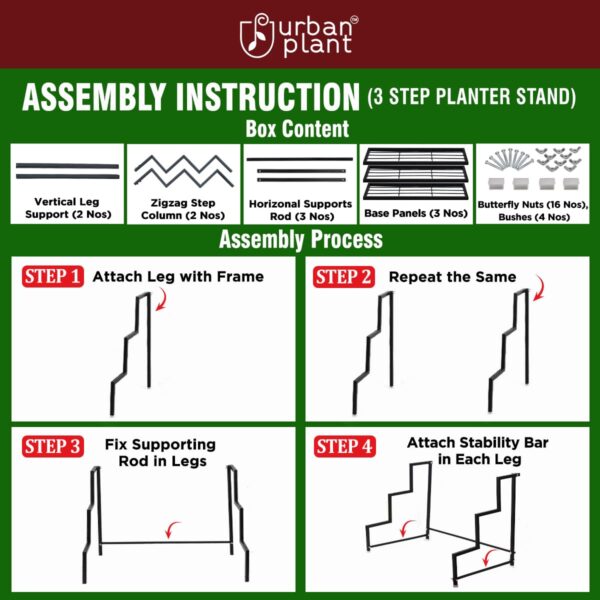 Urban Plant Heavy Duty Step Planter Stand (Easy Assembly) Indoor Planter Stand | Balcony Plant Pot Stand | Gardening Pot Stands (3 Step) - Image 7