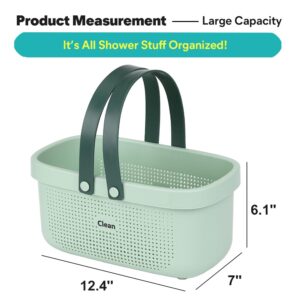 Green Shower Caddy Basket Plastic Storage Basket with Handles Storage Bins Shower Storage Organizer for Bathroom, College Dorm, Kitchen, Bedroom, Gym - Image 6