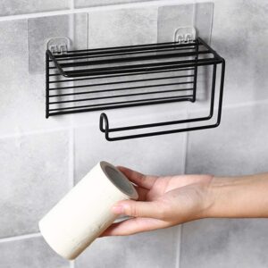 Zollyss 1 Pc Adhesive Toilet Paper Holder with Shelf Tissue Paper Roll Towel Holder Storage Rack - (Standard Size, Black) - Image 5