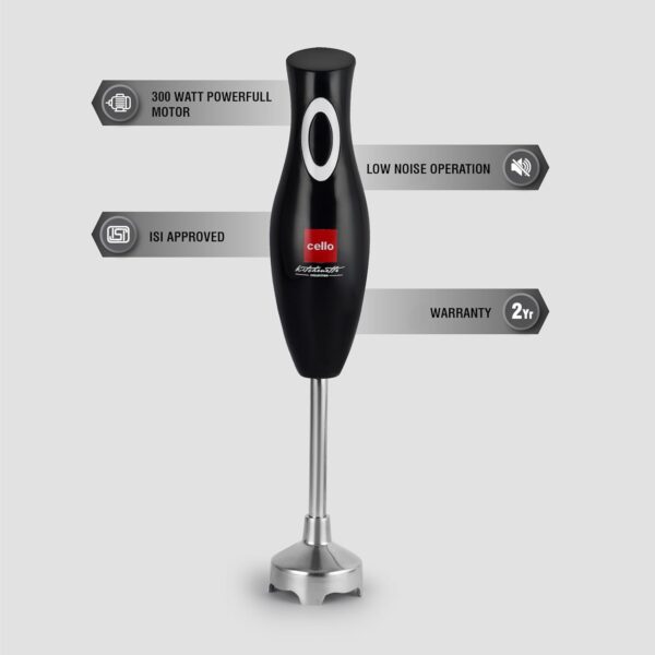 Cello Vibro Hand Blender, Black | Powerful 300W Motor | 100% Copper Motor, Ergonomic Design, Low Noise Operation, Easy to Clean and Store | 2-Year Warranty - Image 5