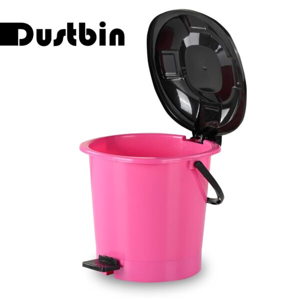 Kuber Industries (Pack of 2) Pedal Dustbin (7 LTR) Dustbin with Lid | Garbage Bin with Handle | Dustbin for Kitchen, Bathroom | Wet & Dry Waste Bin | Black Dhakkan Trash Can | Deep Pink - Image 3