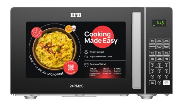 IFB 24L Solo Microwave Oven (24PM2S, Multi Stage Cooking with 69 Indian & Continental Auto Cook Menus, Child-lock Protection, Deodorize function, Delay Start & Power Save, Silver) - Image 2